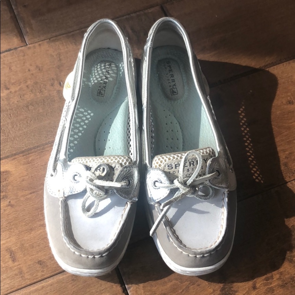 Lightly worn gray/silver sperry boat shoes